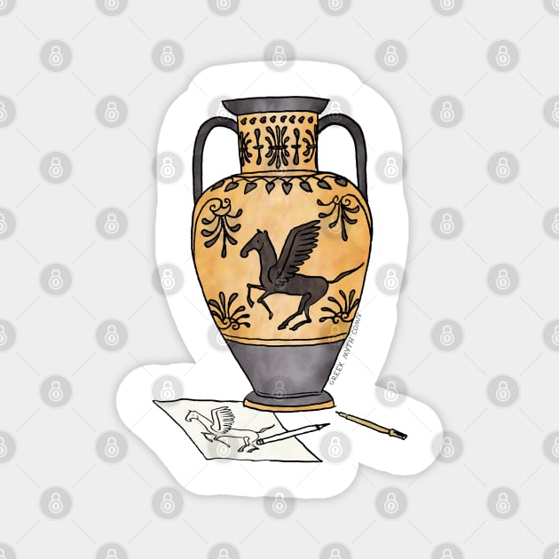 Ancient Greek Pegasus pottery - by Greek Myth Comix Magnet by GreekMythComix