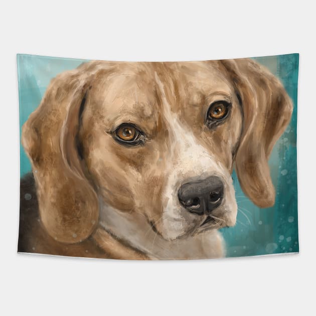 Gorgeous Beagle Painting with on Bluish Green Background Tapestry by ibadishi