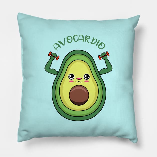 AVOCARDIO, cute avocado  lifting weights Pillow by JS ARTE