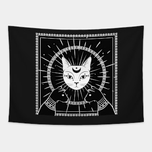 Cat face with moon on night sky Tapestry