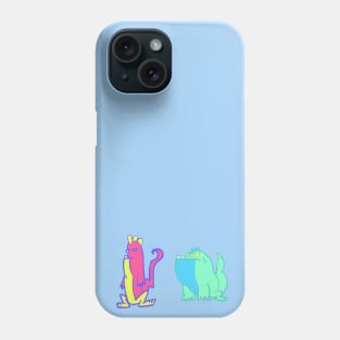 Dino Duo: Pink, Yellow, Blue, and Turquoise Dinosaurs Phone Case