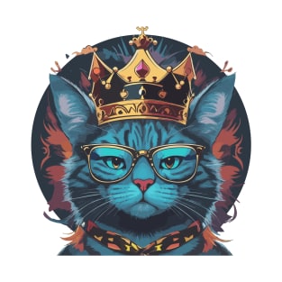 A Cool Cat with a Stylish Glasses and Crown Sticker T-Shirt