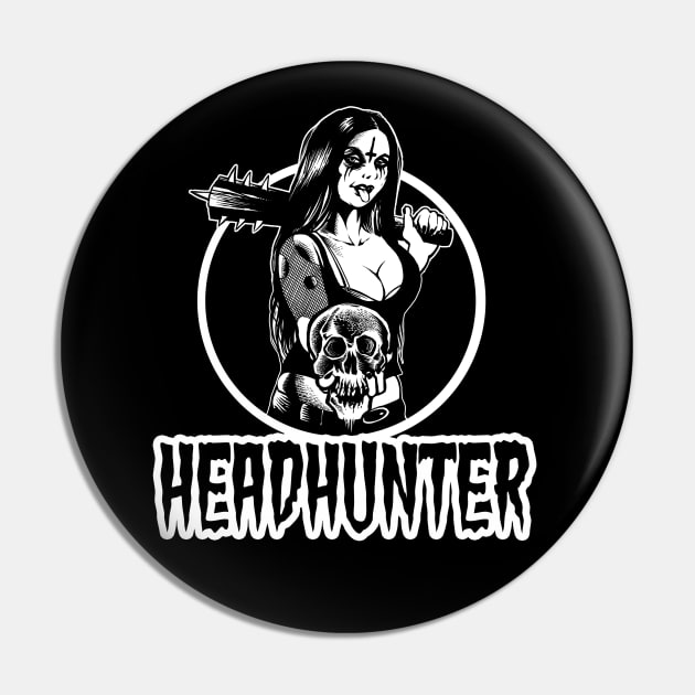 Headhunter Black Metal Girl Pin by wildsidecomix