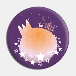 "Home Planet" in orange, purple, and white with a ring of white stars - a whimsical world Pin