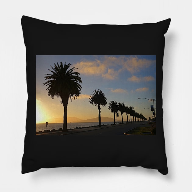 Treasure Island Sunset Palm Trees San Francisco CA Pillow by WayneOxfordPh