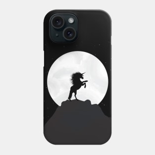 Unicorn on mountain top at full moon Phone Case