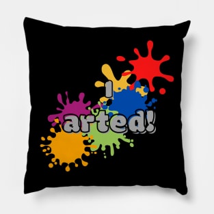 I arted bubble font with fun and colorful paint splat graphic design Pillow