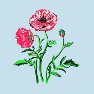 Wild Poppies Black Outline Art T-Shirt