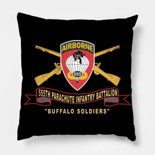 555th Parachute Infantry Battalion - SSI - Black - Red Bullalo Soldiers w Br - Ribbon X 300 Pillow