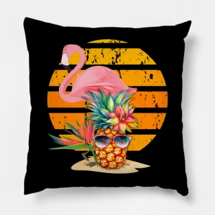 Summer Time Flamingos and Pineapple Pillow