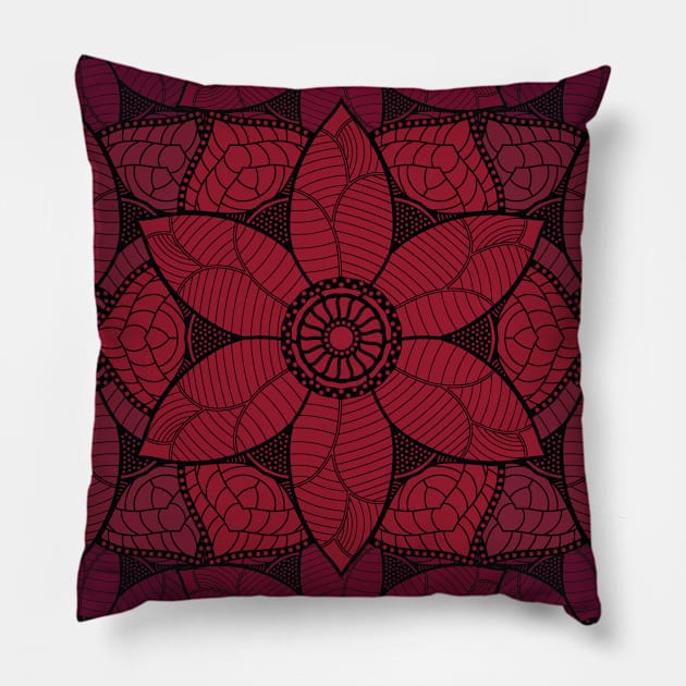 Red flower mandala Pillow by KritwanBlue