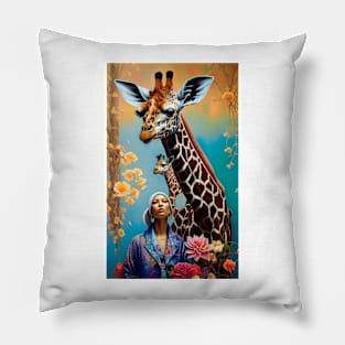 Flower Giraffe Floral Colorful Artwork Pillow