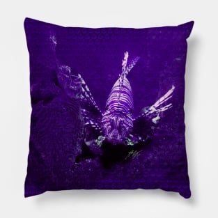 Lionfish on Purple Hexagonal Bubblewrap Pattern Pillow