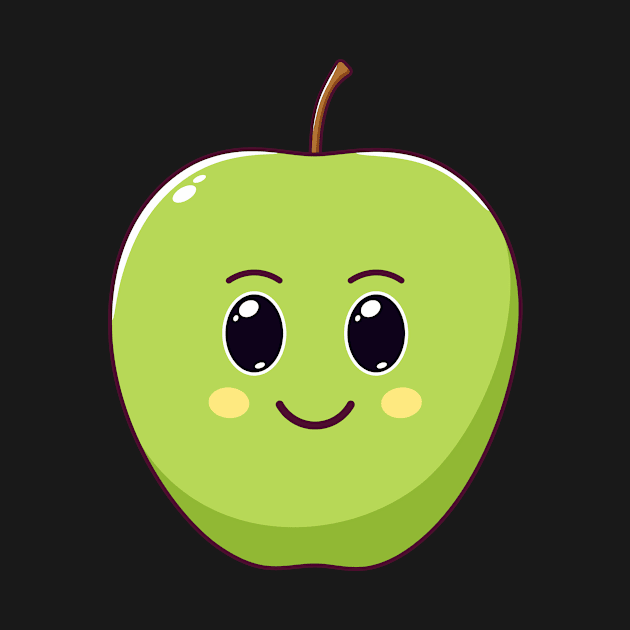 Cute Kawaii Green Apple, Cartoon Ripe Fruit by DmitryMayer