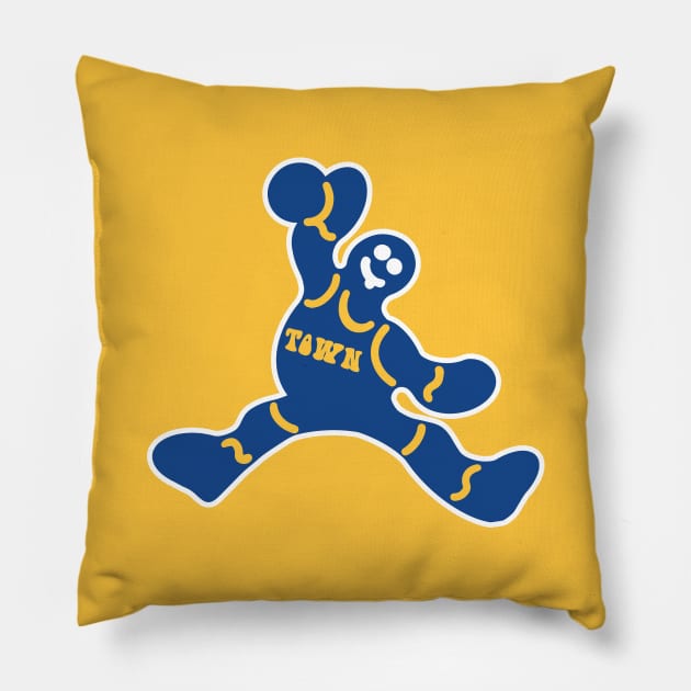 Jumping Golden State Warriors Gingerbread Man Pillow by Rad Love