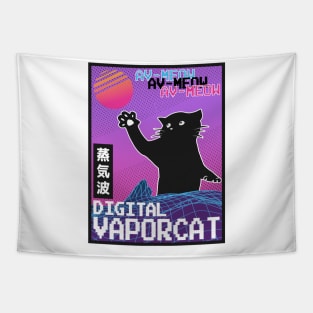 Vaporwave Aesthetic Style 80th Synthwave Cat Tapestry