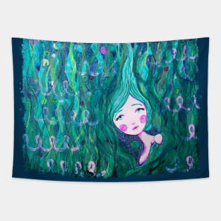 Shy Little Mermaid in the Seaweed Tapestry