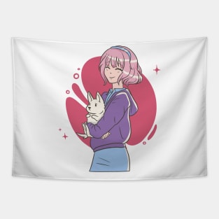 Anime Girl With Dog P Tapestry