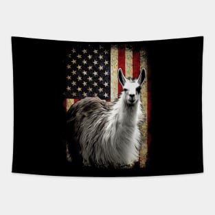 Furry Fiesta Llama American Flag Wildlife Couture Tee Delight Tapestry