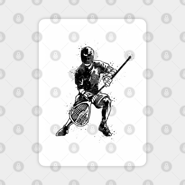 Boy Lacrosse Player Black and White Silhouette Magnet by LotusGifts