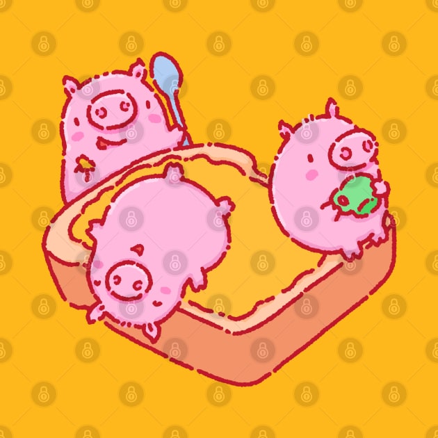 Three little pigs on a giant toast by Tinyarts