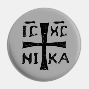 IC XC NIKA Greek Christigram  (meaning Jesus Christ Conquers) black text Pin