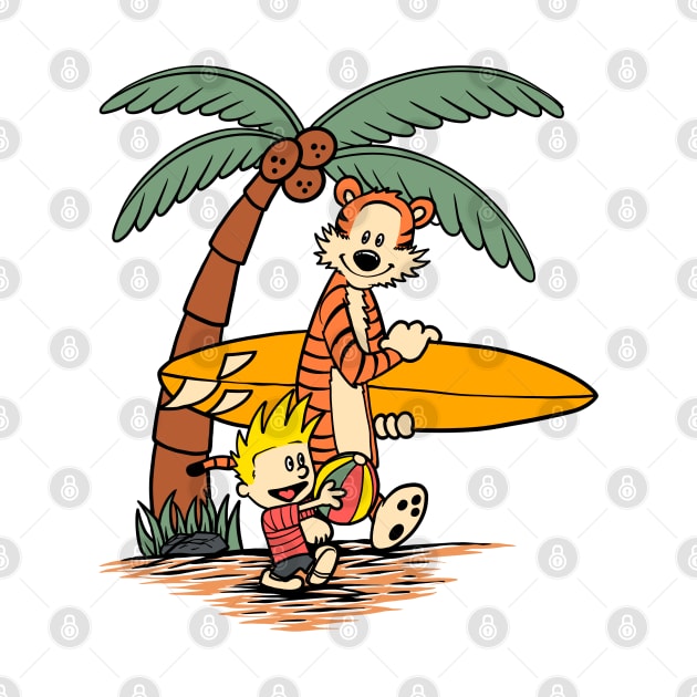 Calvin and Hobbes Surfing Board by soggyfroggie