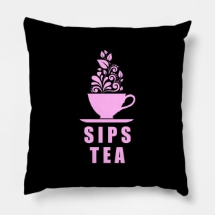 Sips Tea Pink Girly Floral Cup Gossips Queen Popular Meme Pillow