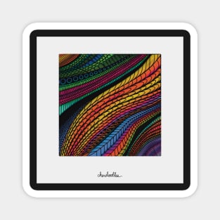 Go With the Colorful Flow Zentangle, Square Framed Digital Illustration, Rainbow Colors Magnet