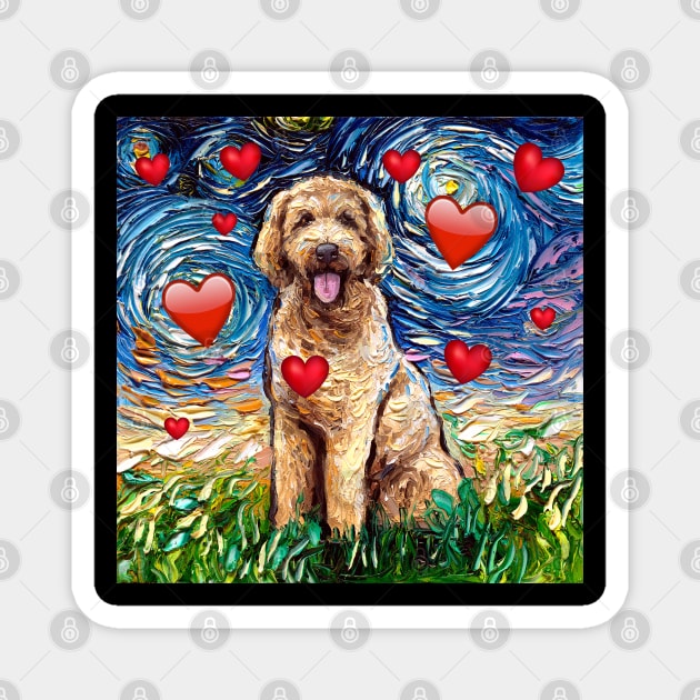 Goldendoodle Night with Hearts Magnet by sagittariusgallery