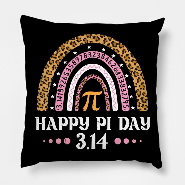 Happy Pi Day Mathematic Math Teacher Gifts Leopard Rainbow Pillow by KRMOSH