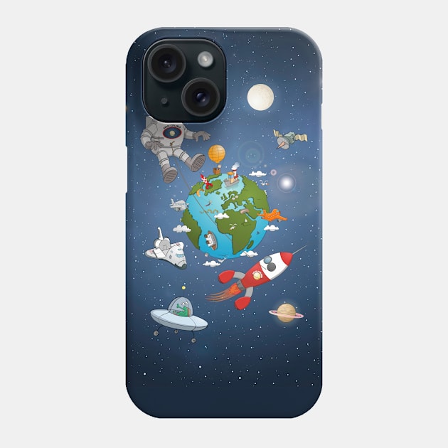 The astronaut and his rocket above planet earth Phone Case by Stefs-Red-Shop