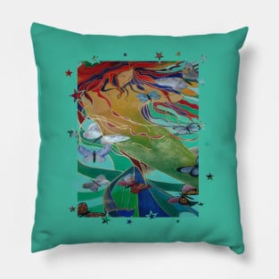 Mermaid Swimming with Butterflies Fantasy Art Pillow