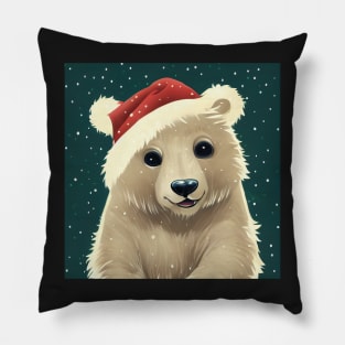 Cute Baby Polar Bear in Santa Hat Pillow