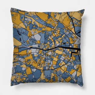 Dublin Map Pattern in Blue & Gold Pillow