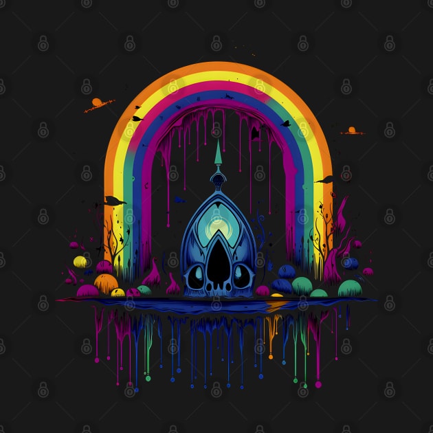 Cool Goth Rainbow Skull Neon Colors Rave Design by Whimsical Splendours