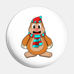 Mole with Scarf & Bobble hat Pin