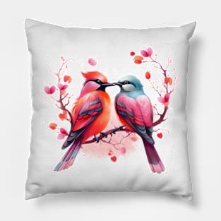 Valentine Kissing Oriole Bird Couple Pillow