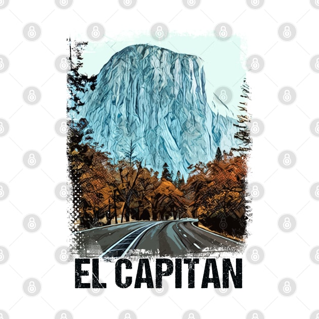 El Capitan Yosemite National Park Vintage Retro Art Style Mountain Summit by Naumovski