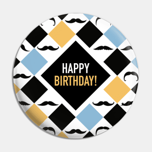 Happy Birthday! Mustaches Blue Yellow Pin