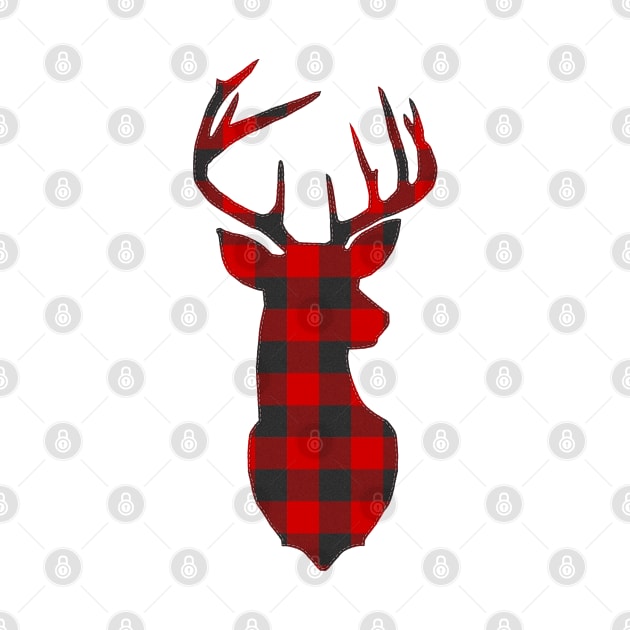 Christmas Deer Head Red Buffalo Plaid by HiDearPrint