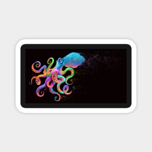 Rainbow Octopus horizontal on black Magnet