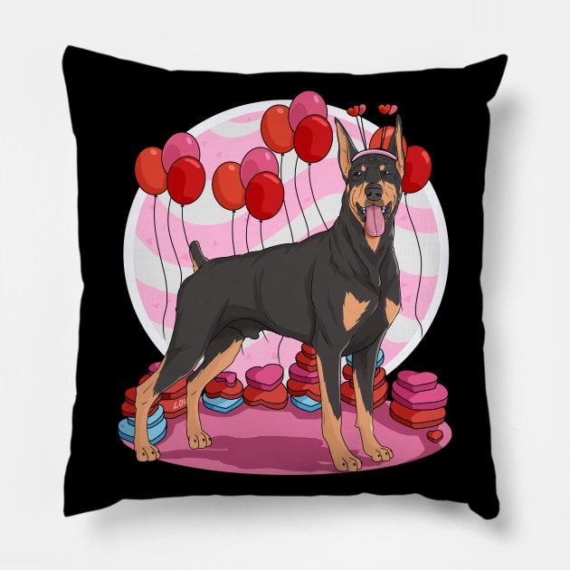 Doberman Pinscher Valentines Day Heart Dogs Puppy Love Pillow by Noseking