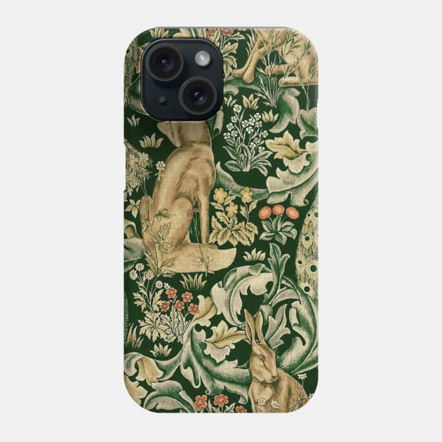 GREEN FOREST ANIMALS ,PEACOCKS, FOX AND HARE Phone Case by BulganLumini