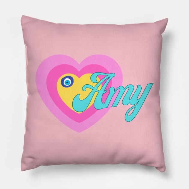 Amy in Colorful Heart Illustration Pillow by jetartdesign