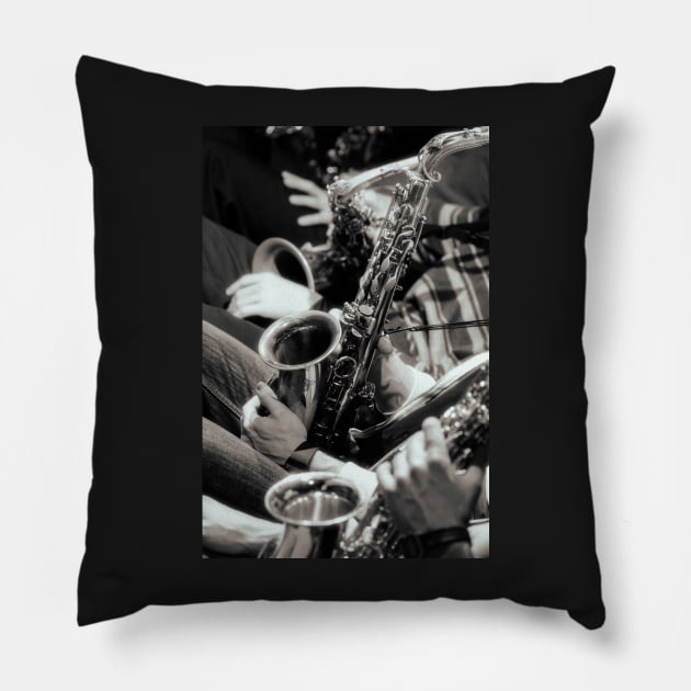 Jazz Saxophones Pillow by cinema4design