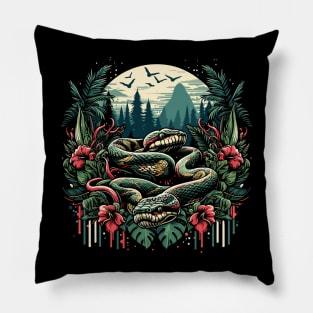 big snake on forest illustration Pillow