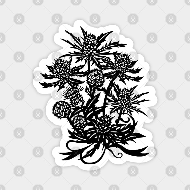 Spiky Thistle And Sea Holly Flowers Magnet by papercuts