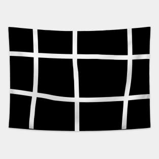 Minimalist White Grid Lines Simple Pattern in Black Background Tapestry