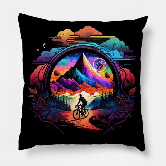 Bicycle Day 1943 | Colorful Psychedelic Art Pillow by Trippinink